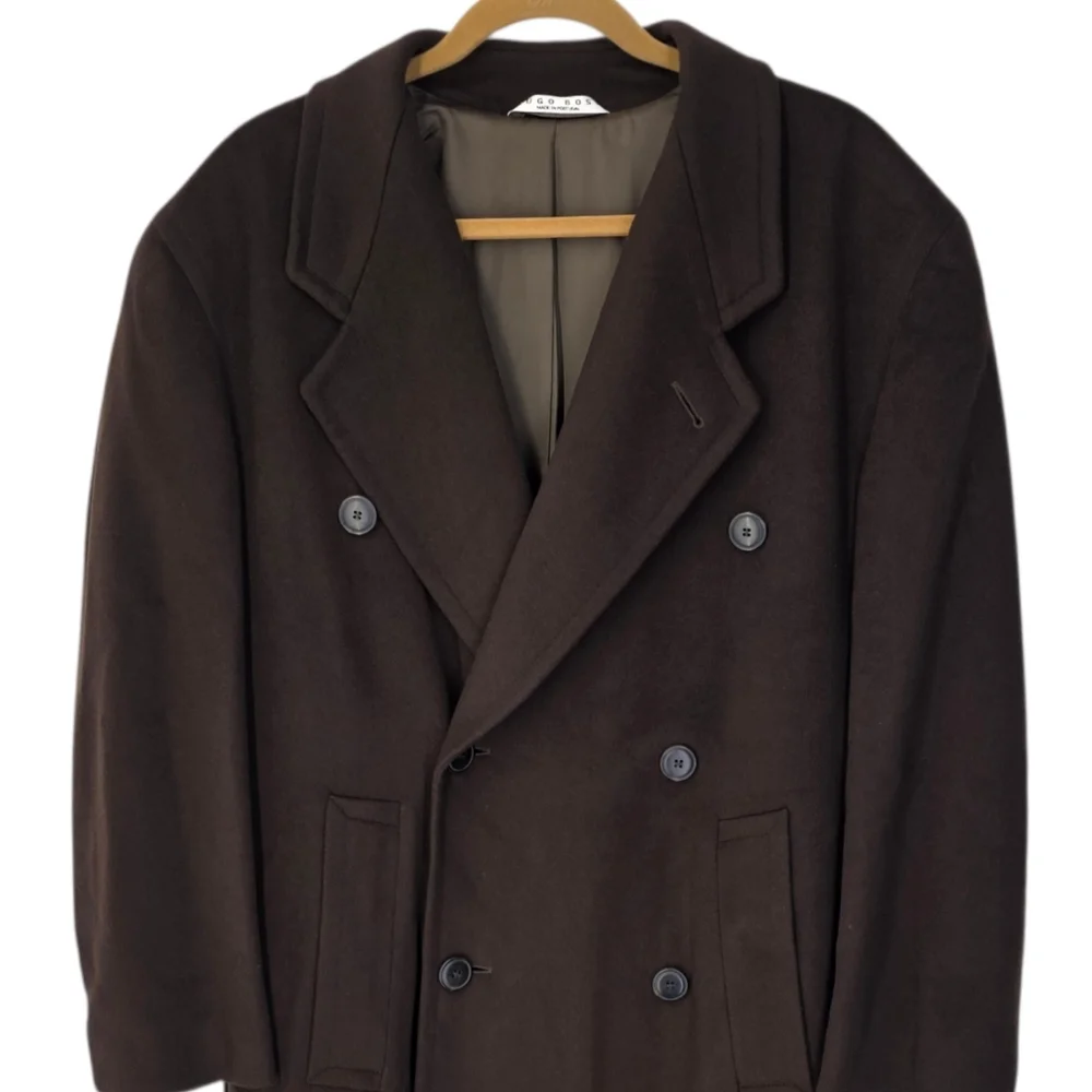 Boss Hugo Boss Continental Overcoat Wool Cashmere Double Breasted Brown Sz 34R